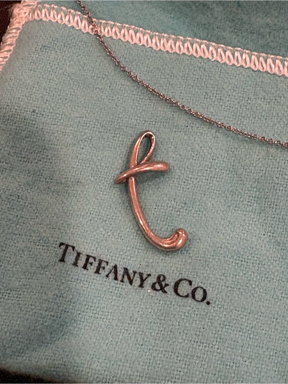 Tiffany & Co. Silver Script 't' Pendant- Sterling Silver Elsa Peretti collection